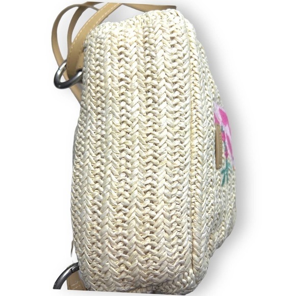Vera Bradley Straw Mini Convertible Backpack Tan Pink Green main image 7